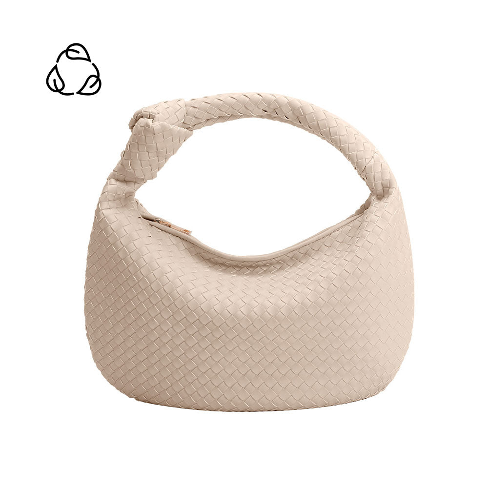 A bone recycled vegan leather shoulder bag with knot.